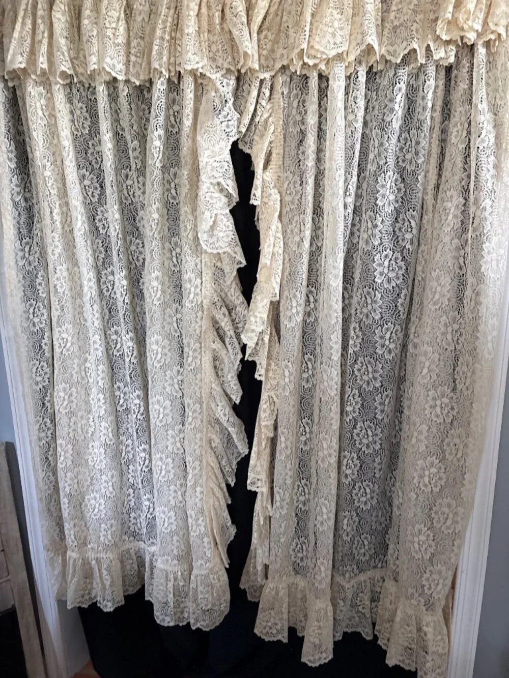 Cream Lace Curtain Panels Ruffles 66